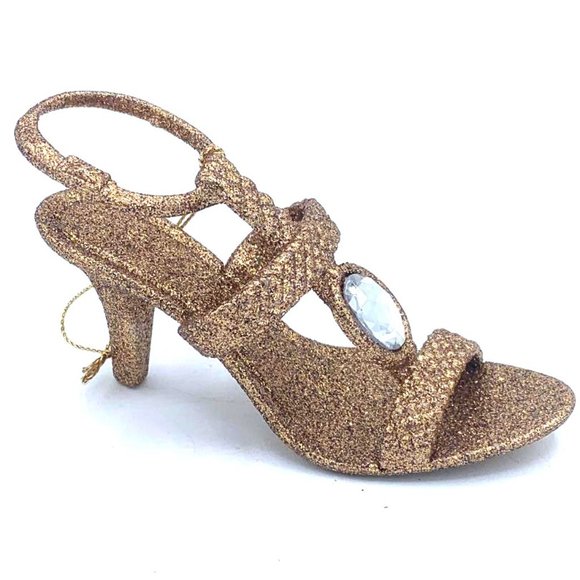 NWOT-Pier 1 Stiletto Heel Gold Glitter Sandal Ornament Shoe Holiday #S-2 - Picture 3 of 3